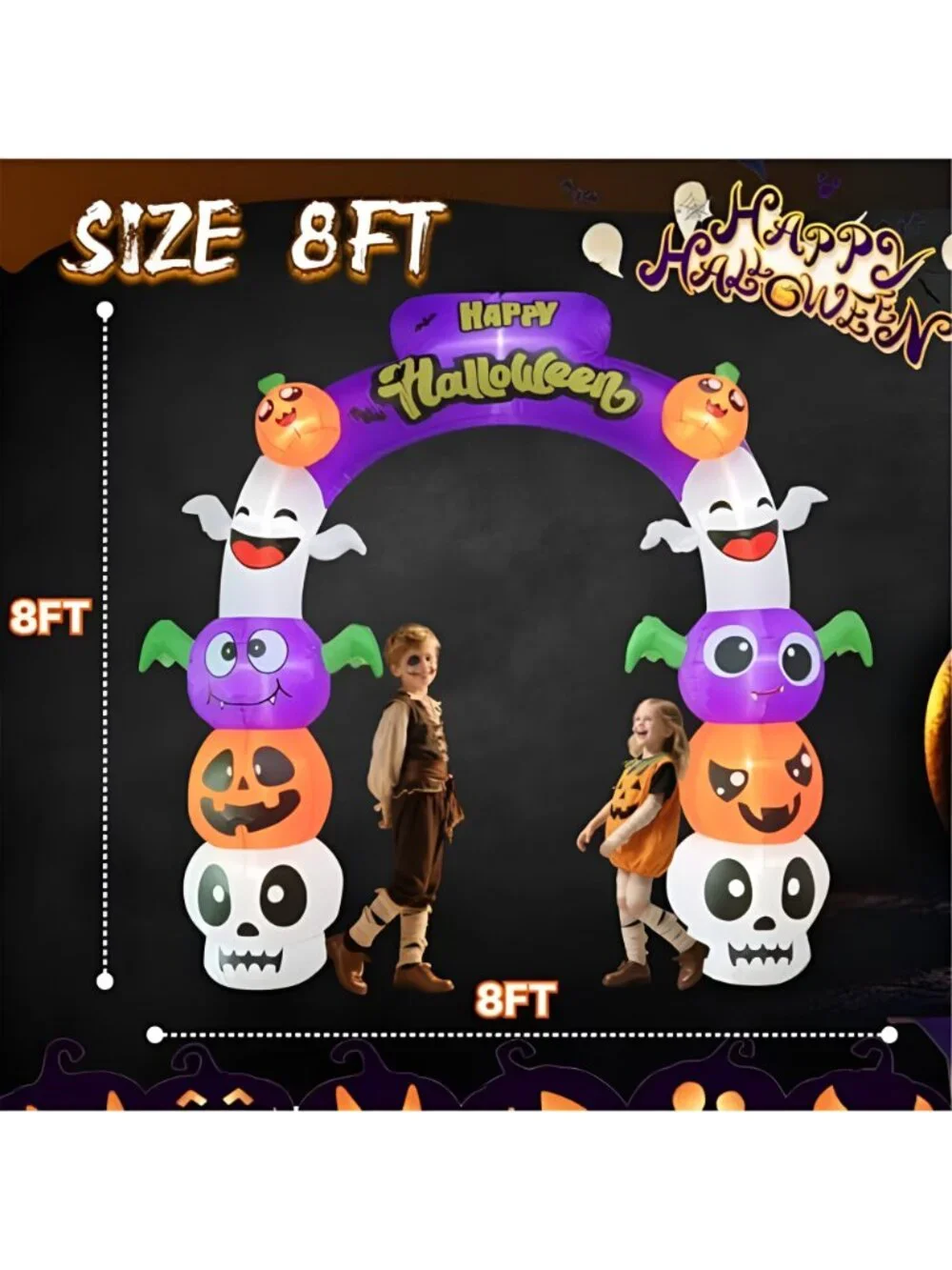8FT Halloween Inflatable Archway with LEDs, Pumpkins & Ghosts